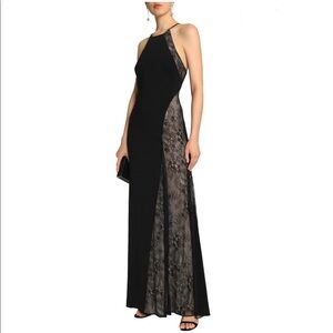 Badgley Mischka Chantilly Lace-paneled Crepe Gown